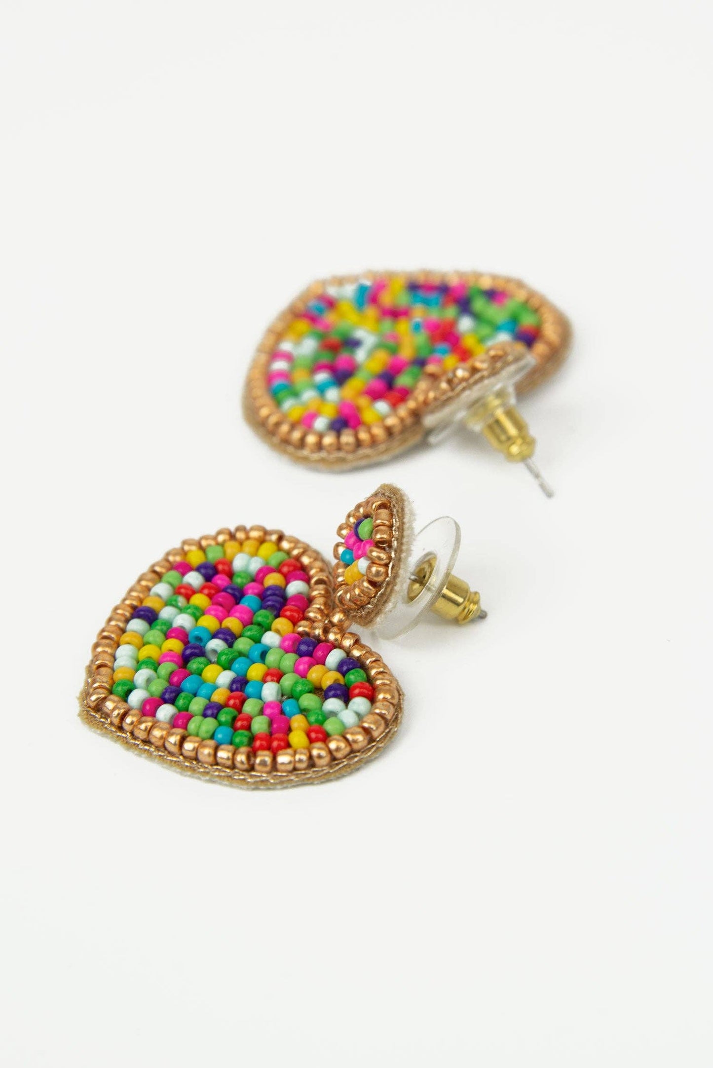 Multi Coloured Beaded Heart Earrings