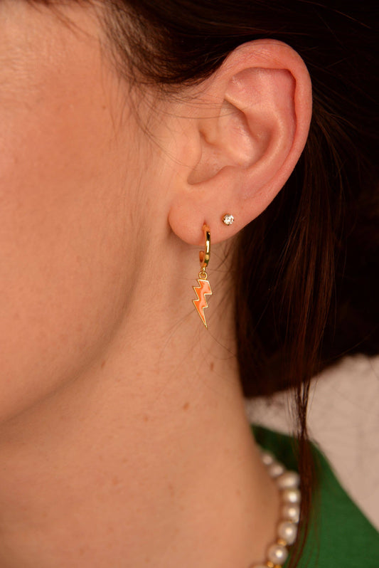 Orange Enamel Lightning Hoop Earrings