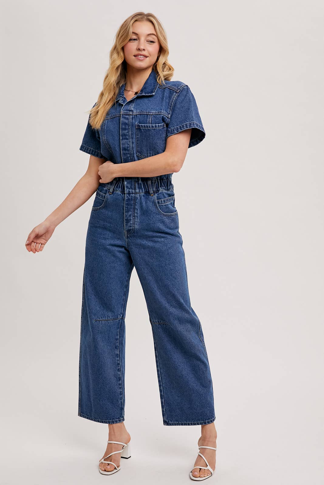 Denim Short Sleeve Jumpsuit