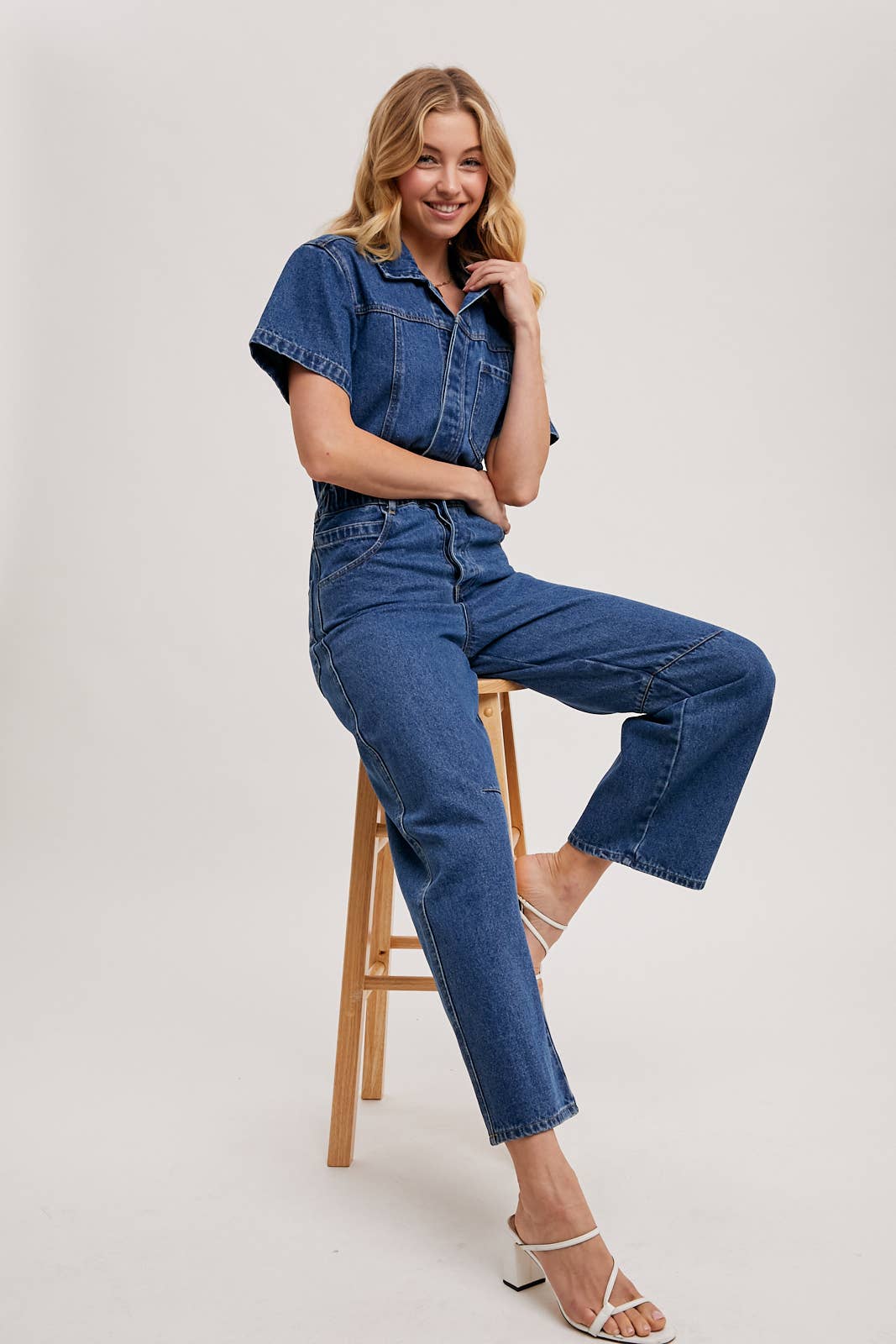 Denim Short Sleeve Jumpsuit