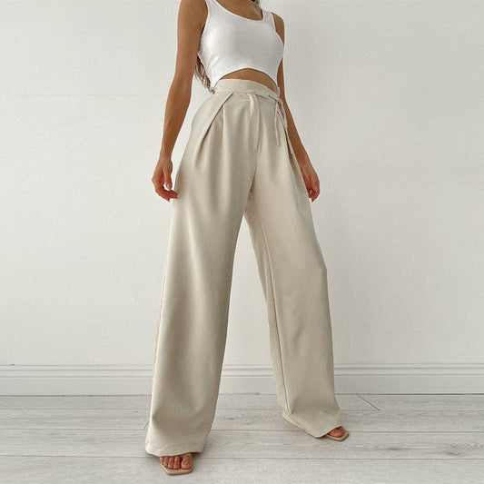 High Waist Tie Top Wide Leg Trousers