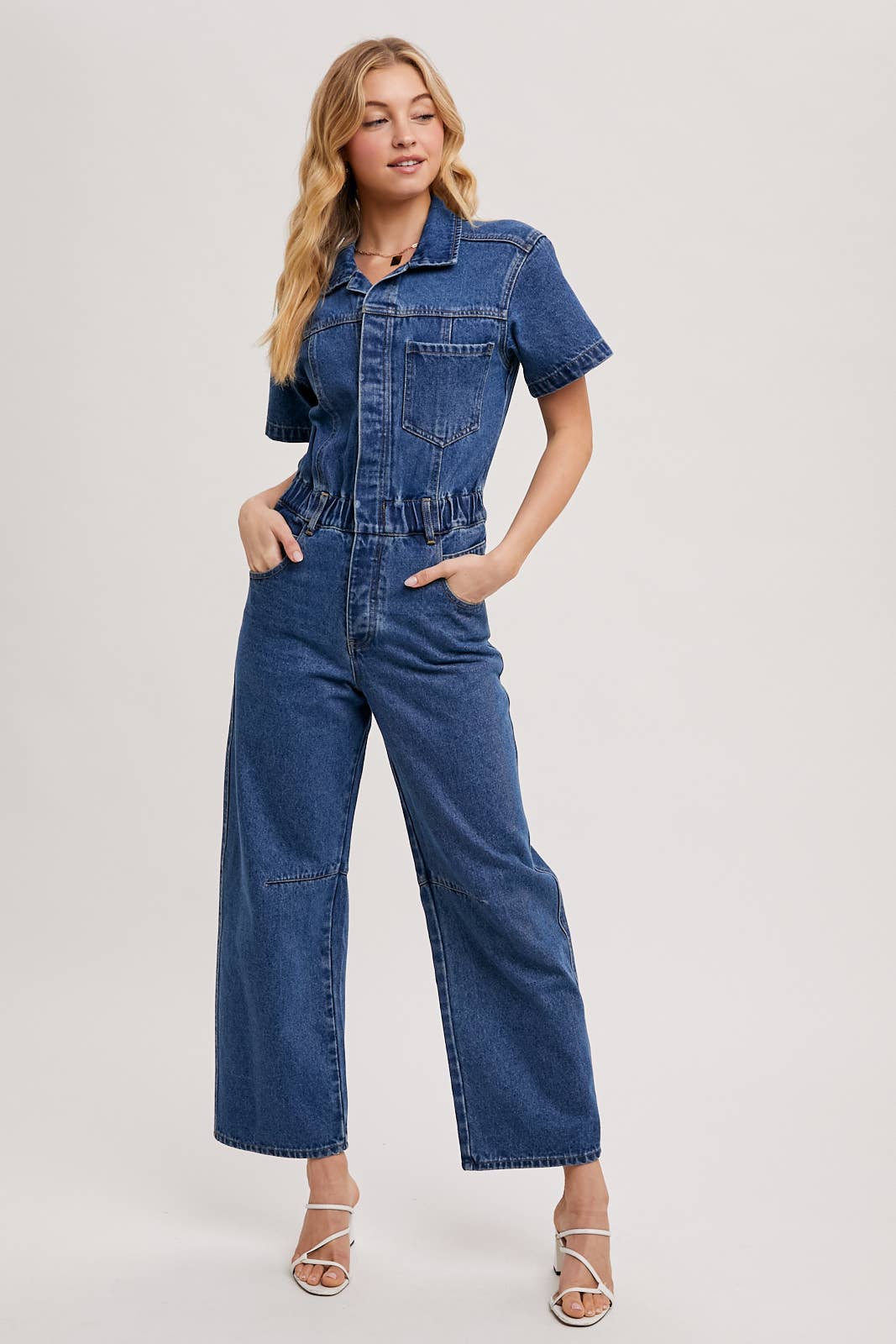 Denim Short Sleeve Jumpsuit