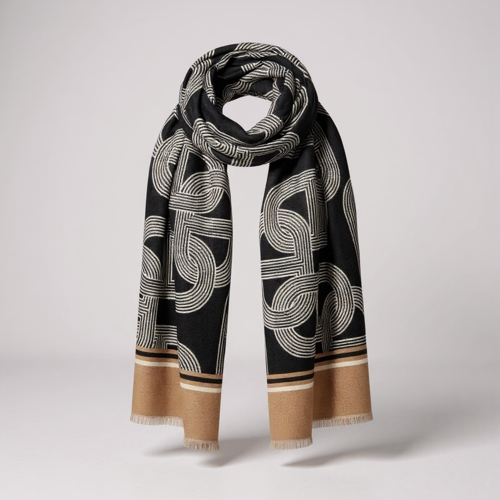 Monochrome/Camel Cashmere Blend Scarf