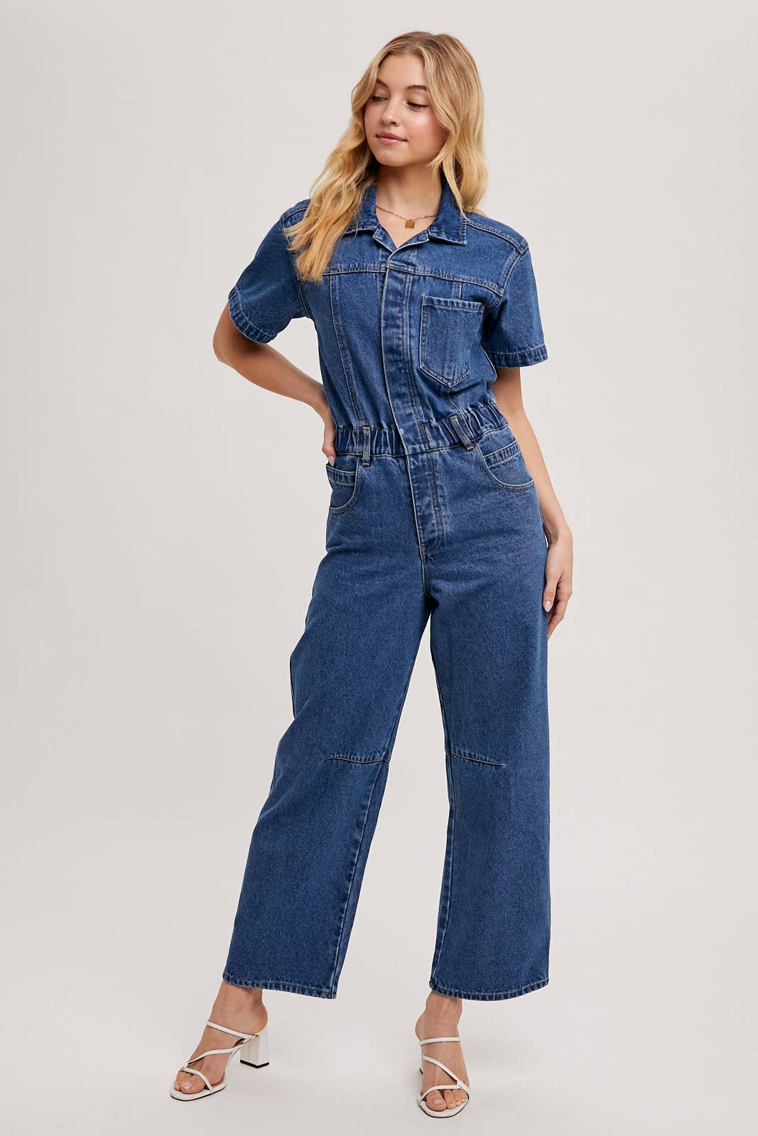 Denim Short Sleeve Jumpsuit
