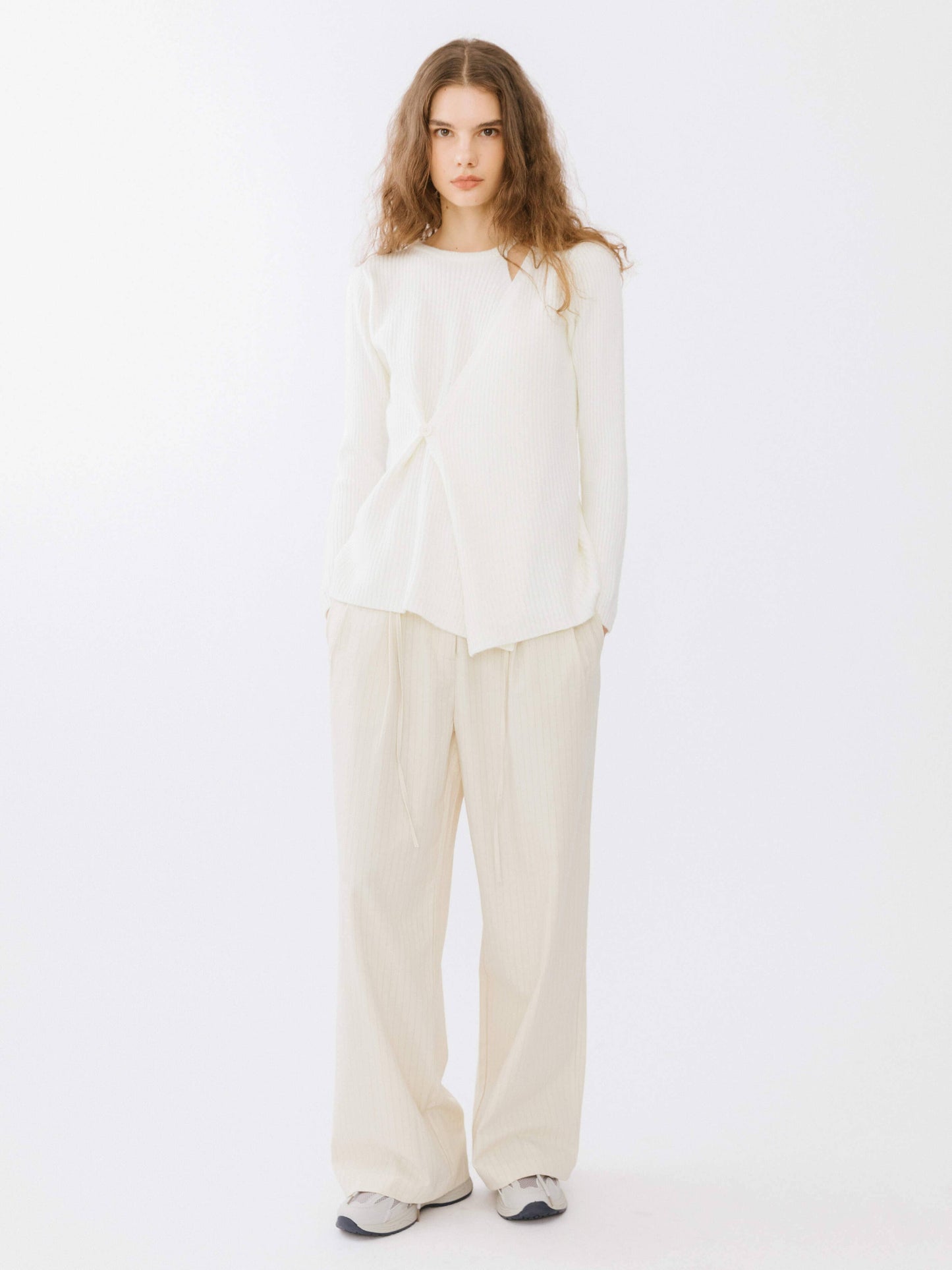 Cream Crossover Ribbed Knit Jumper
