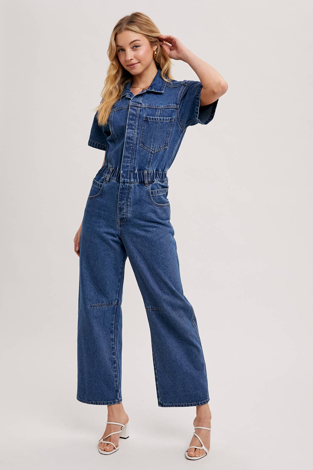 Denim Short Sleeve Jumpsuit