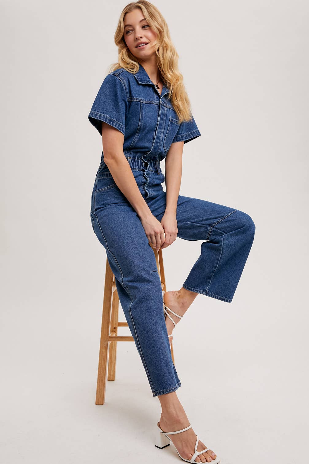 Denim Short Sleeve Jumpsuit