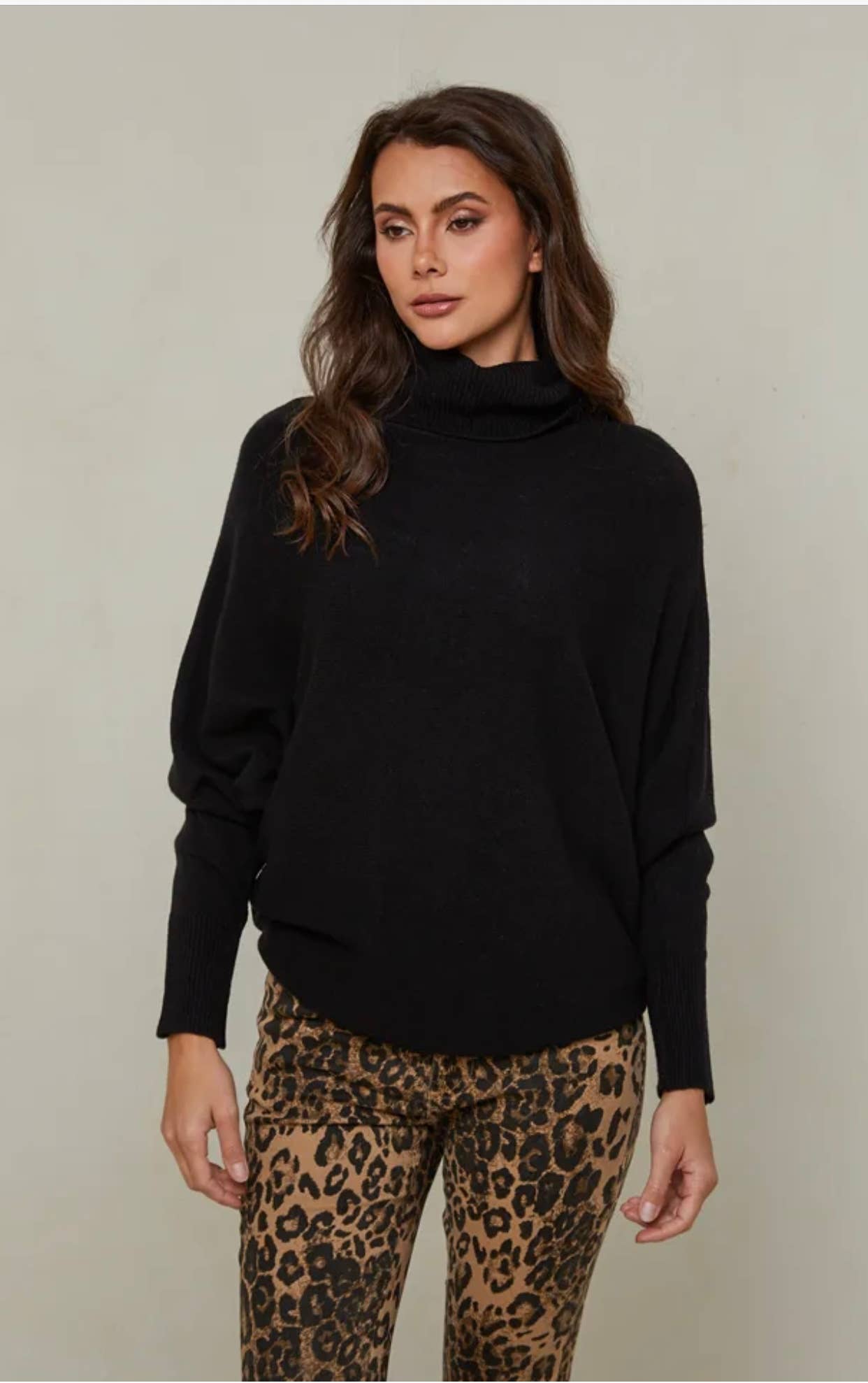 Black Cashmere Blend Turtle Neck Sweater