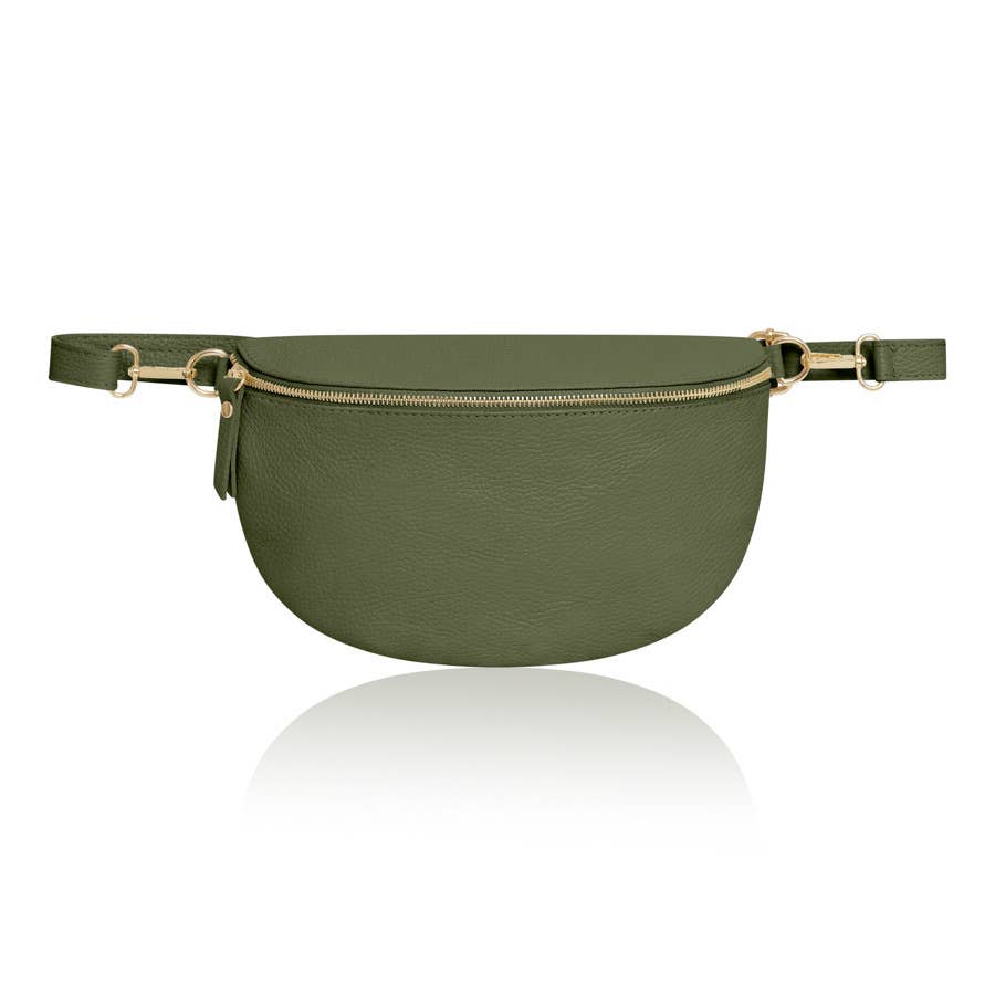 Olive Green Large Leather Cross Body Bag