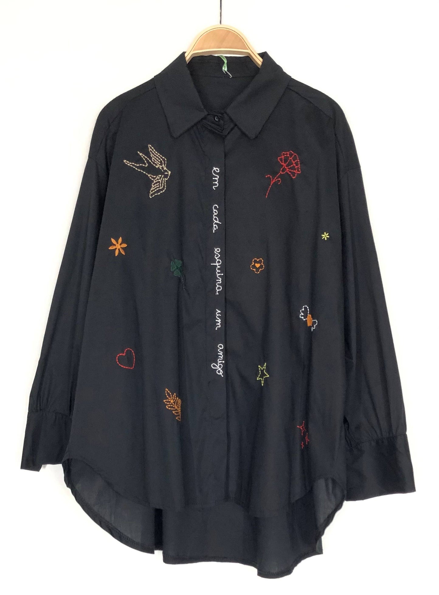 Black Embroidered Cotton Shirt