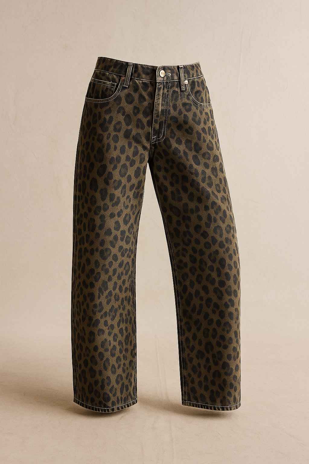 Leopard Barrel Leg Jeans