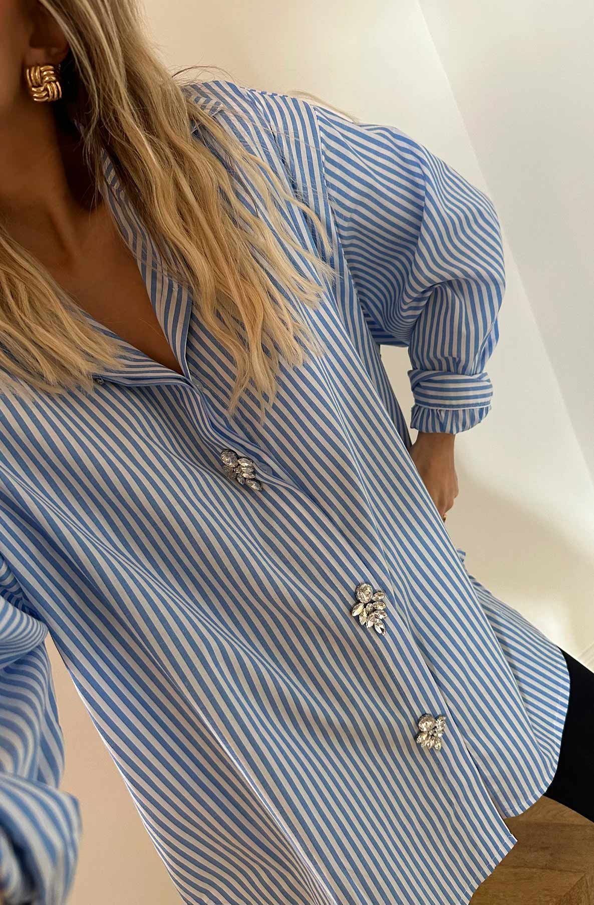 Blue Stripe Shirt with Diamanté Trim
