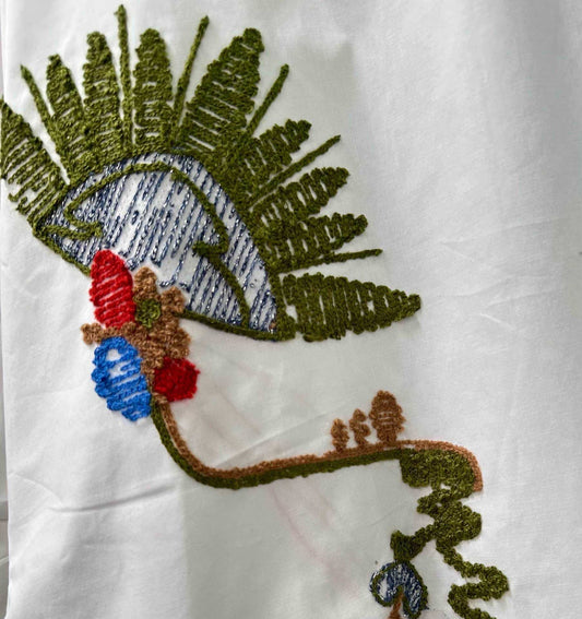 Flower Embroidered White Cotton Shirt