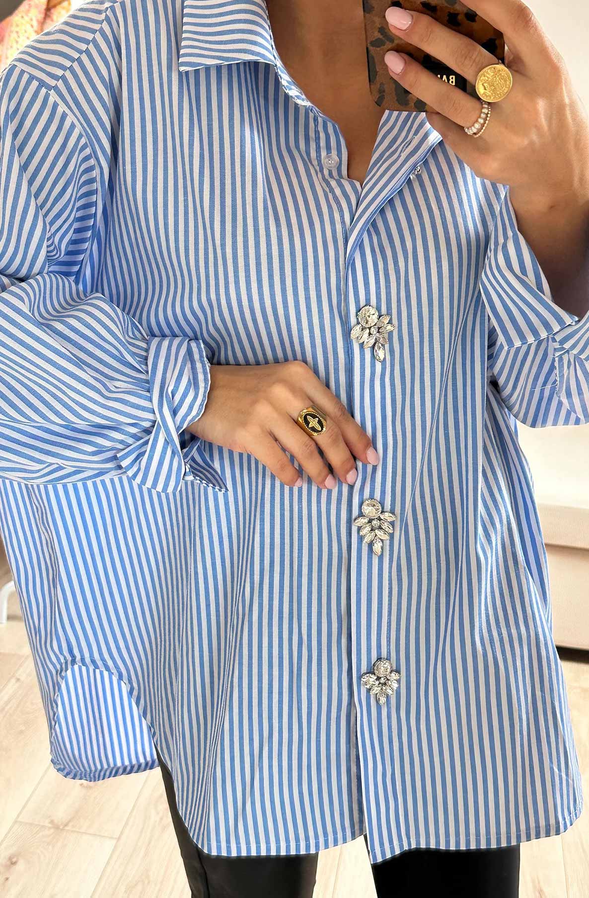 Blue Stripe Shirt with Diamanté Trim
