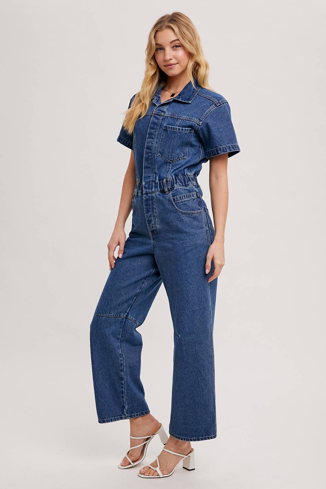 Denim Short Sleeve Jumpsuit