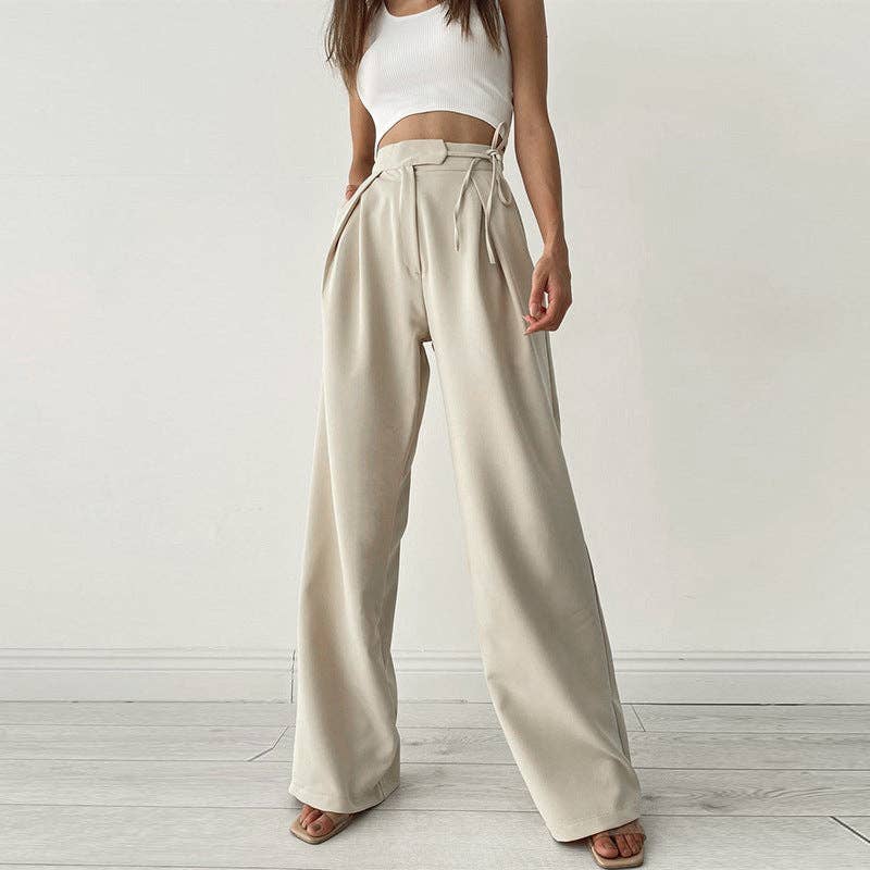 High Waist Tie Top Wide Leg Trousers