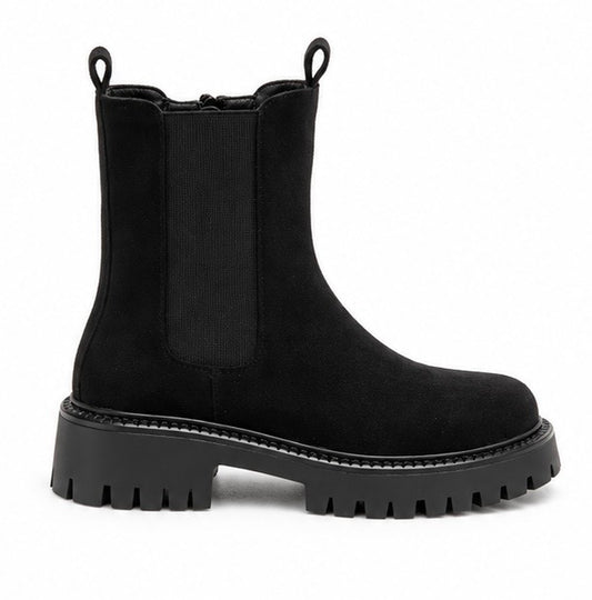 Black Suedette Chunky Sole Ankle Boot