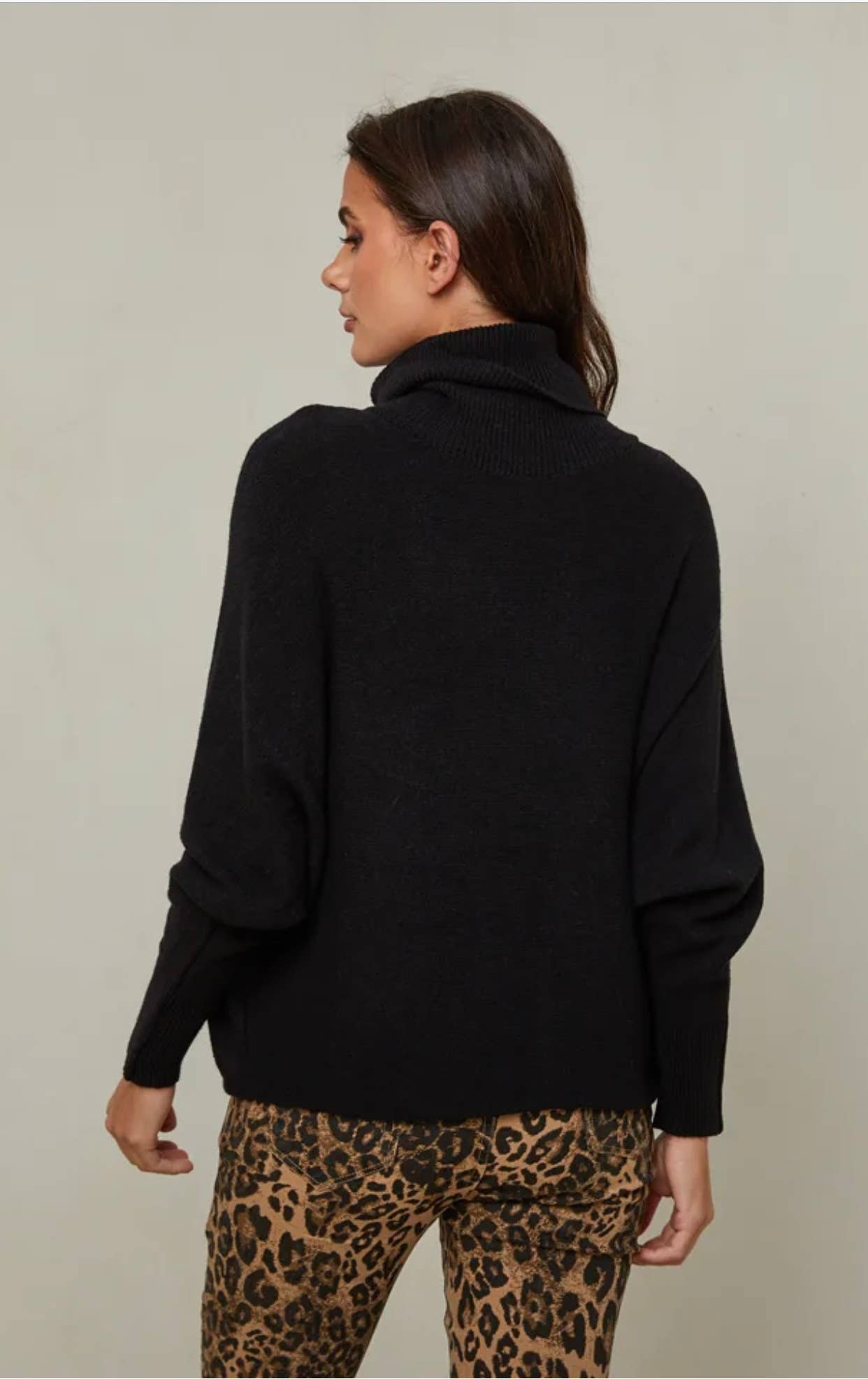 Black Cashmere Blend Turtle Neck Sweater