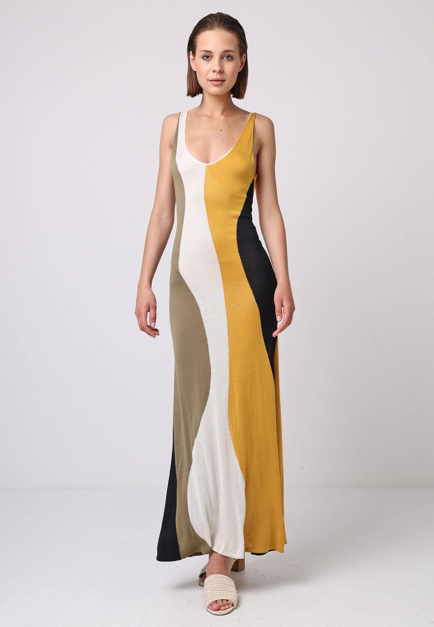 Soft Knit Sleeveless Maxi Dress In Abstract Multi Print