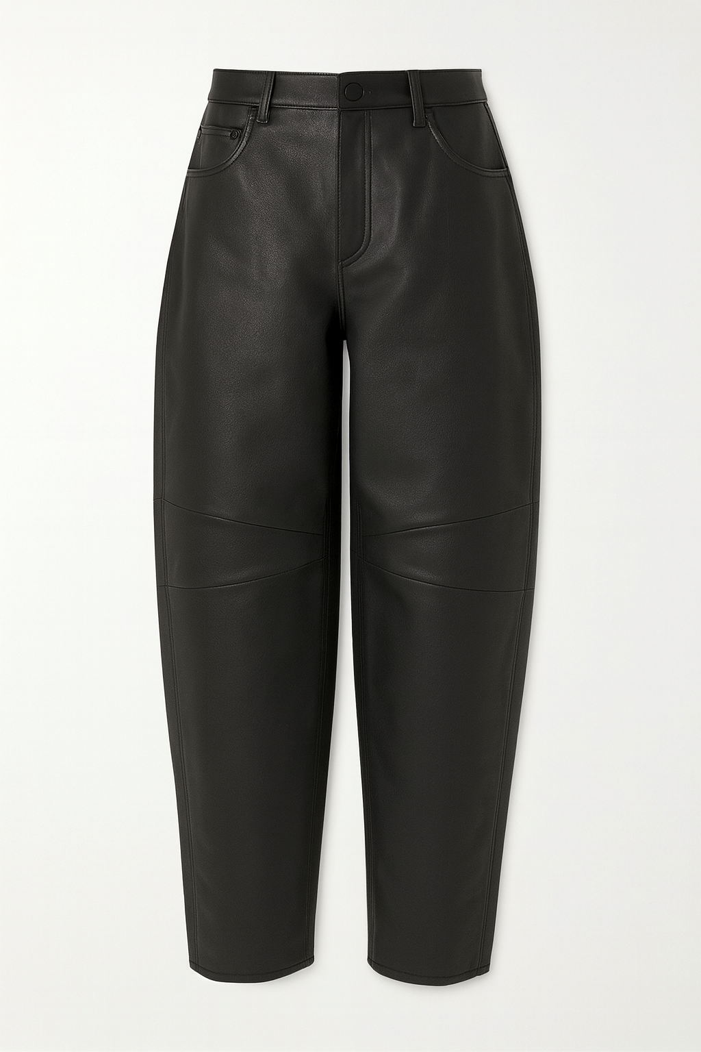 Black Faux Leather Barrel Jeans