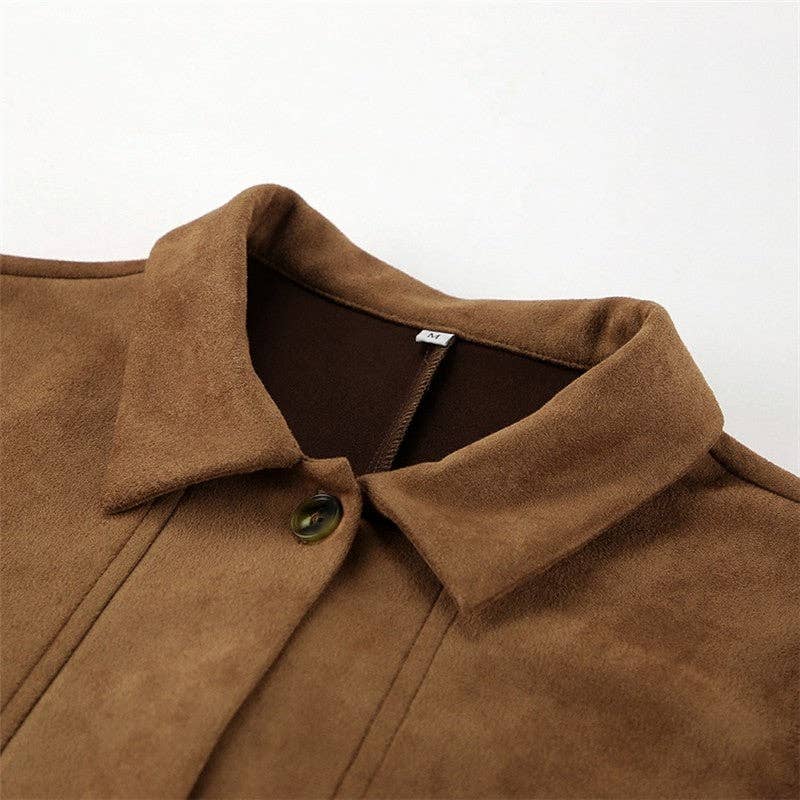 Brown Loose Collar Suedette Jacket