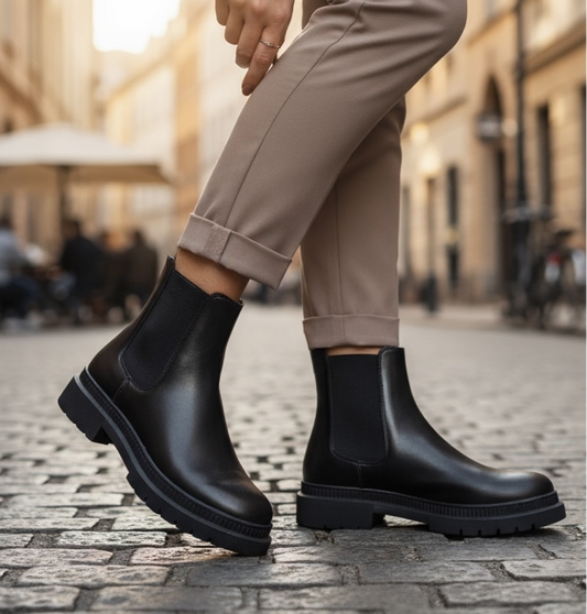 Black Cleat Sole Ankle Boot