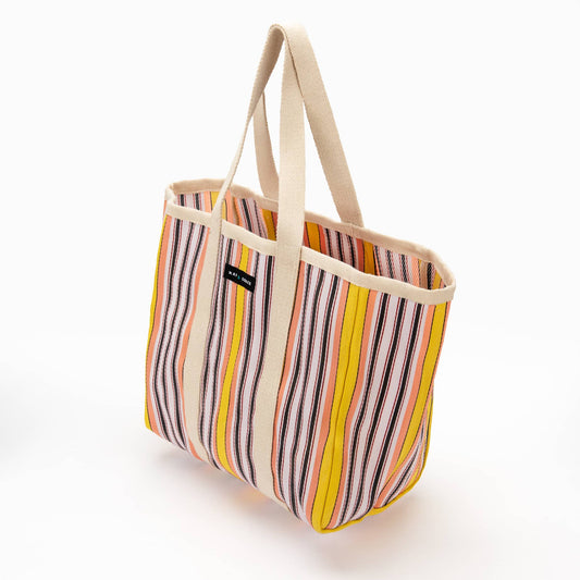 Yellow/Pink/Black Striped Beach/Tote Bag