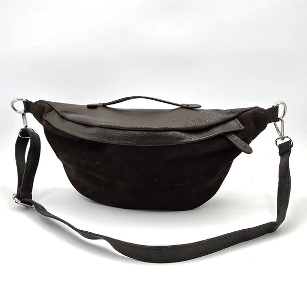 Brown Leather and Suede Mix Large Crossbody Bag