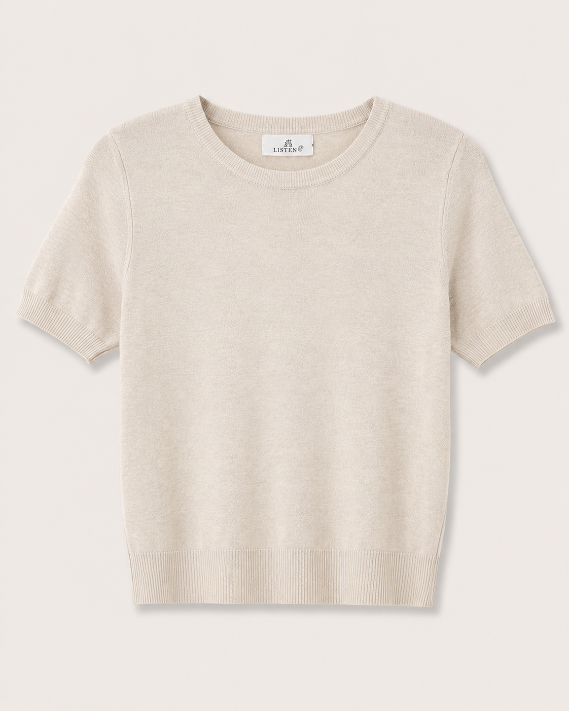 Beige Blue Short Sleeve Knit Top