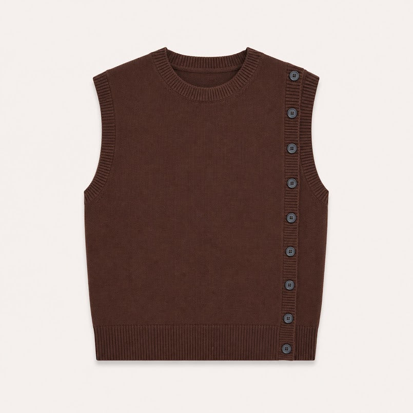 Brown Side Button Knit Tank Top