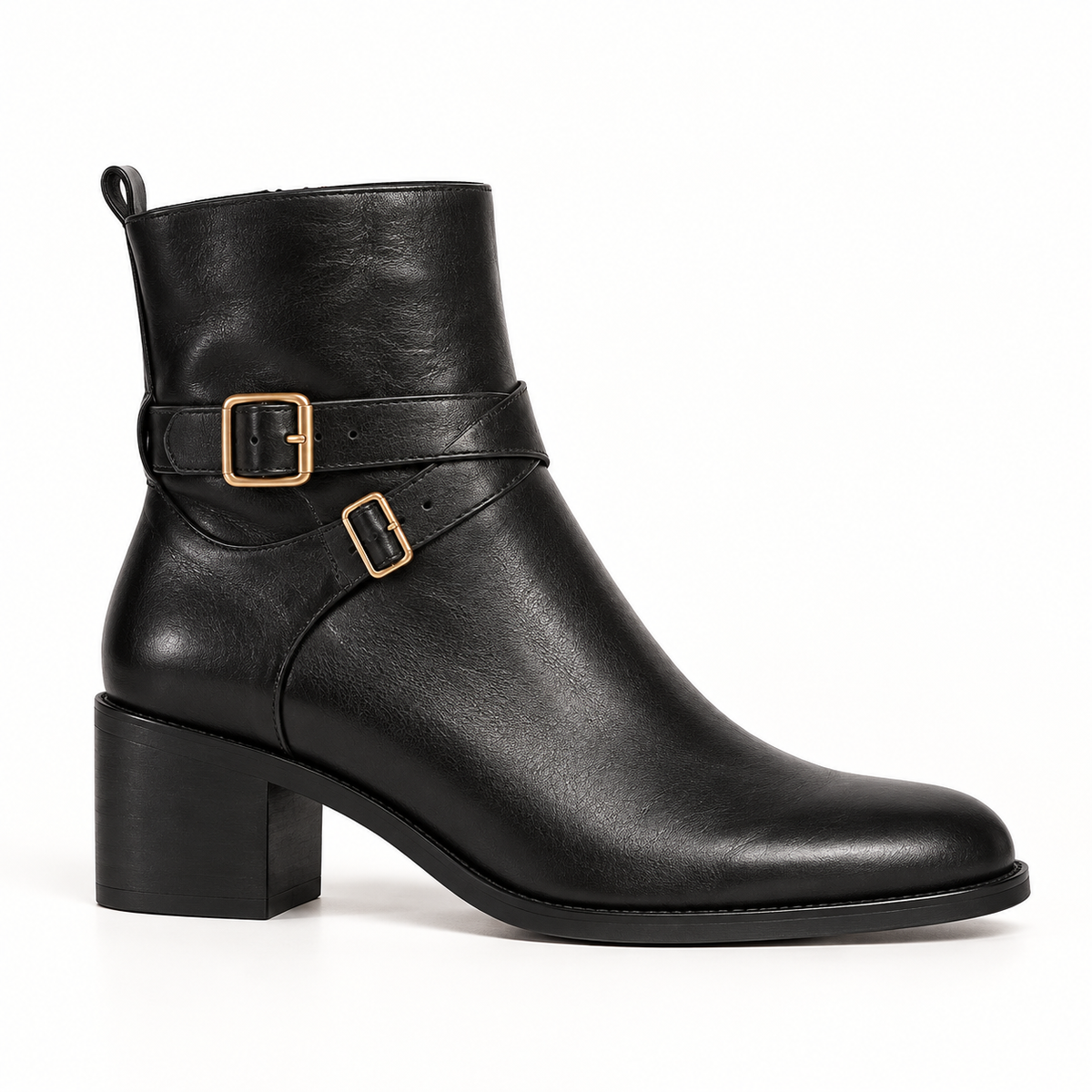 Black Medium Heel Ankle Boot