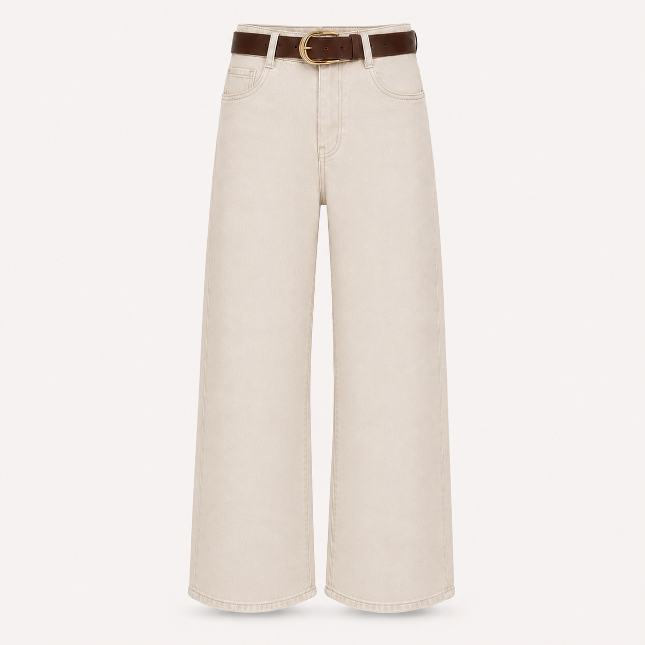 Cream Denim Cropped Stretch Jeans with Belt