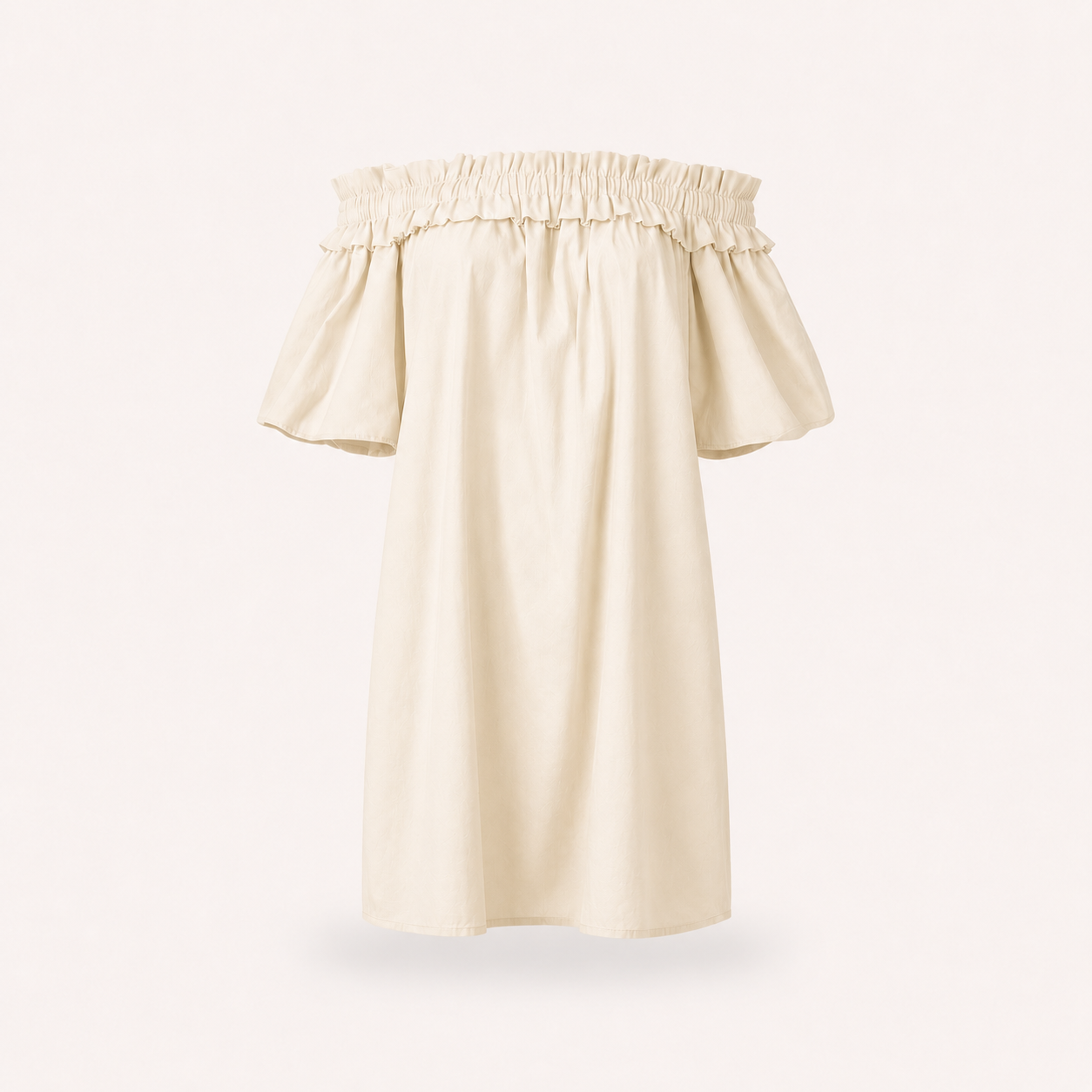 Cream Gathered On/Off Shoulder Linen Dress