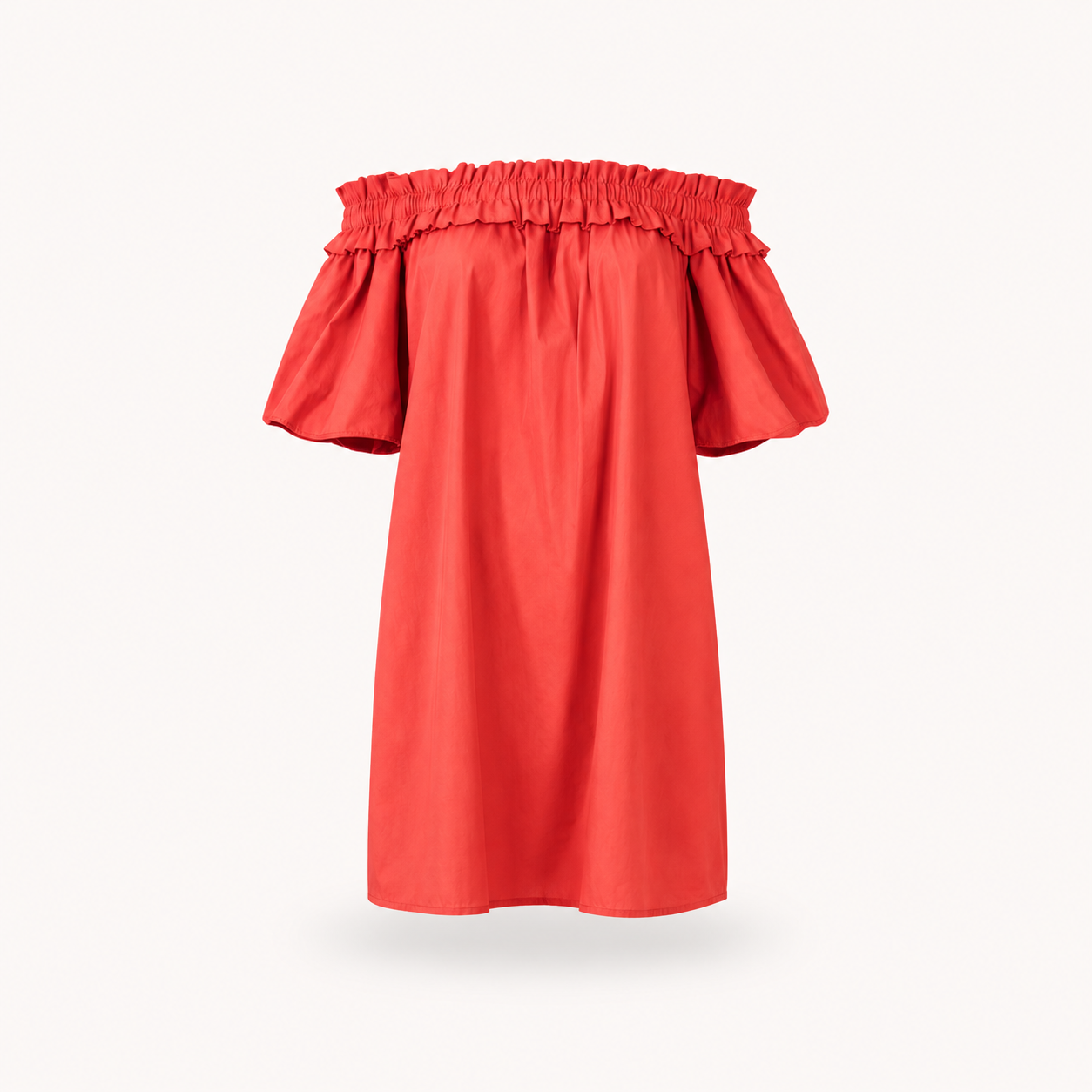 Orange Gathered On/Off Shoulder Linen Dress