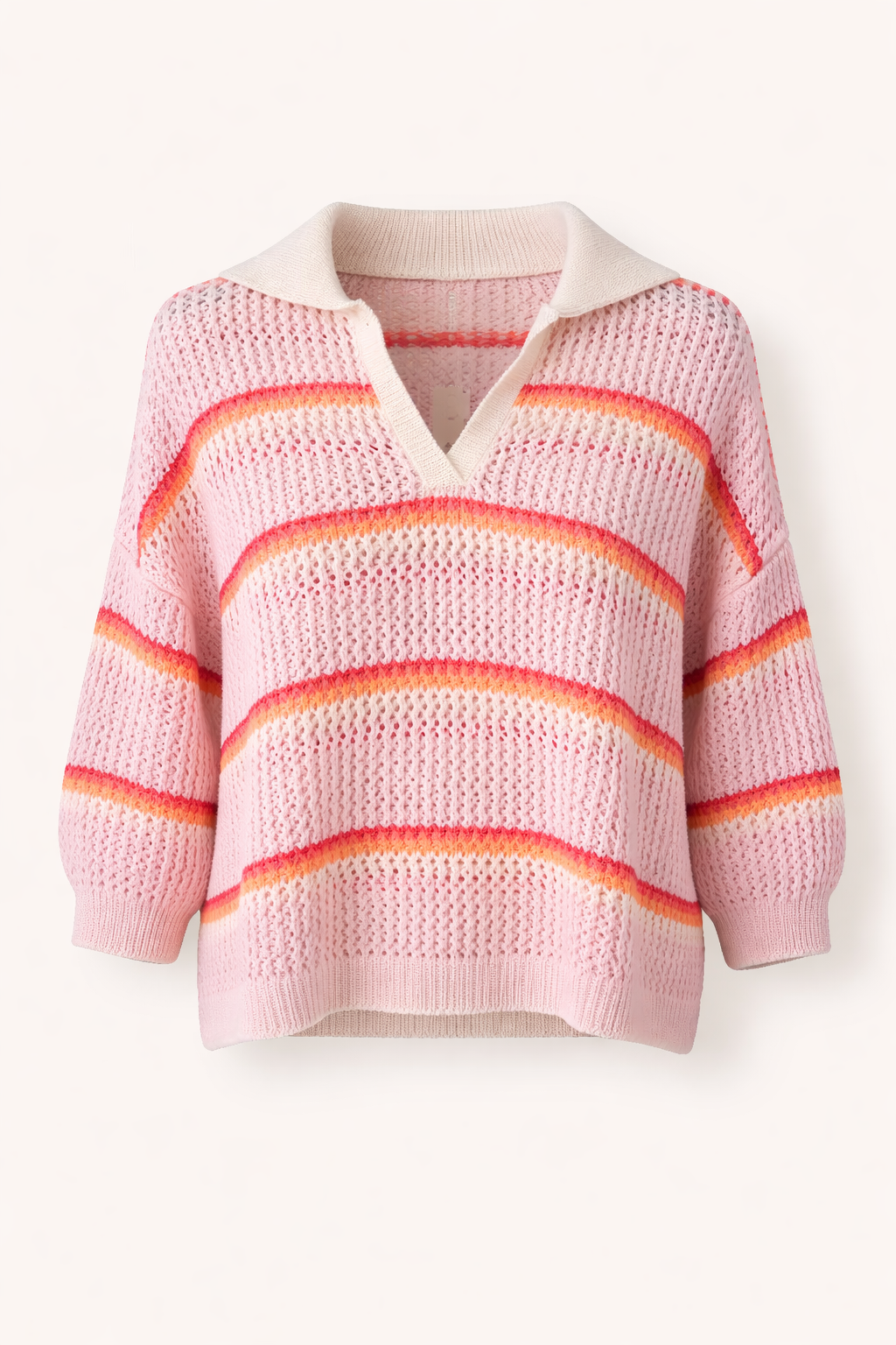 Open Knit Stripe Rugby Style Top