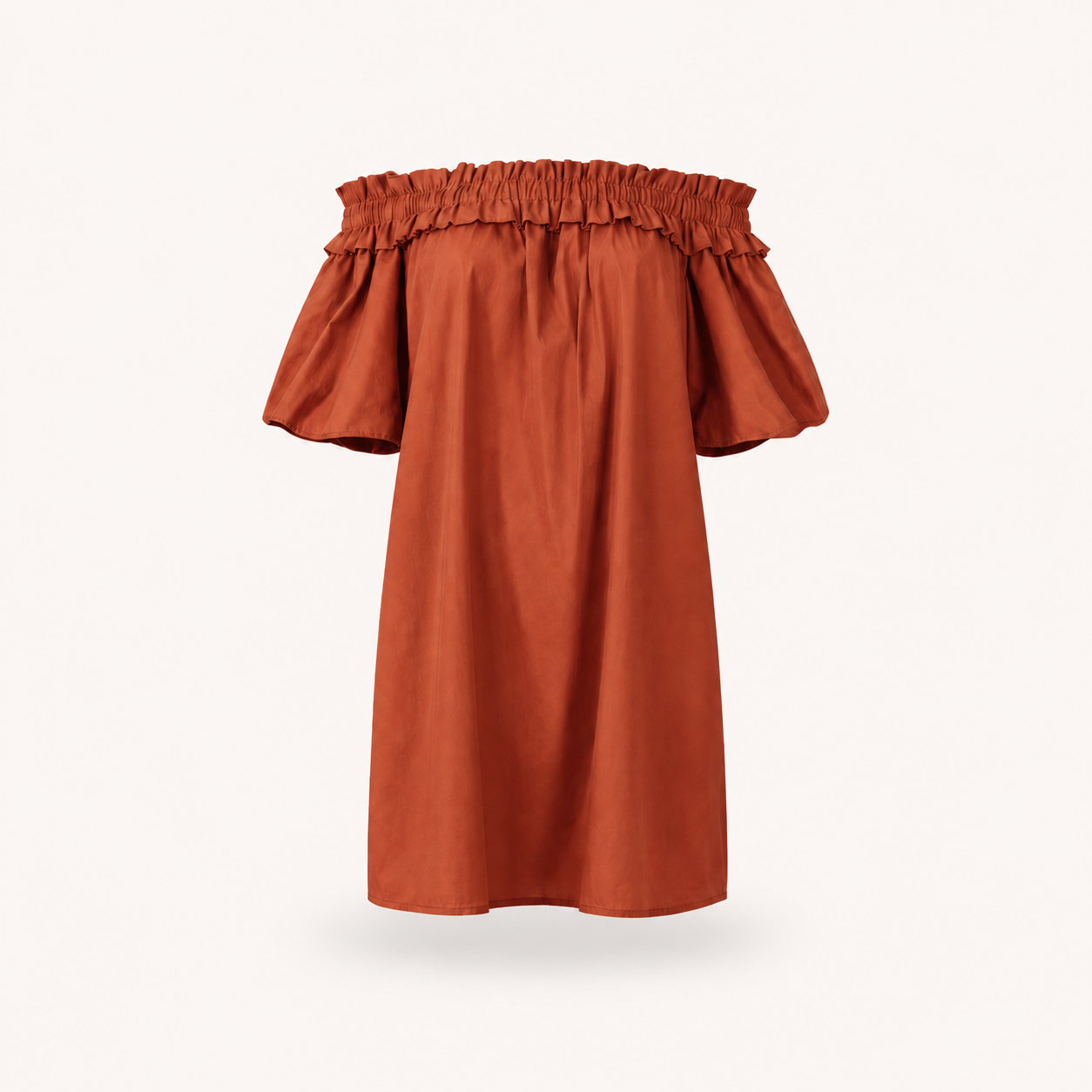 Burnt Orange Gathered On/Off Shoulder Linen Dress