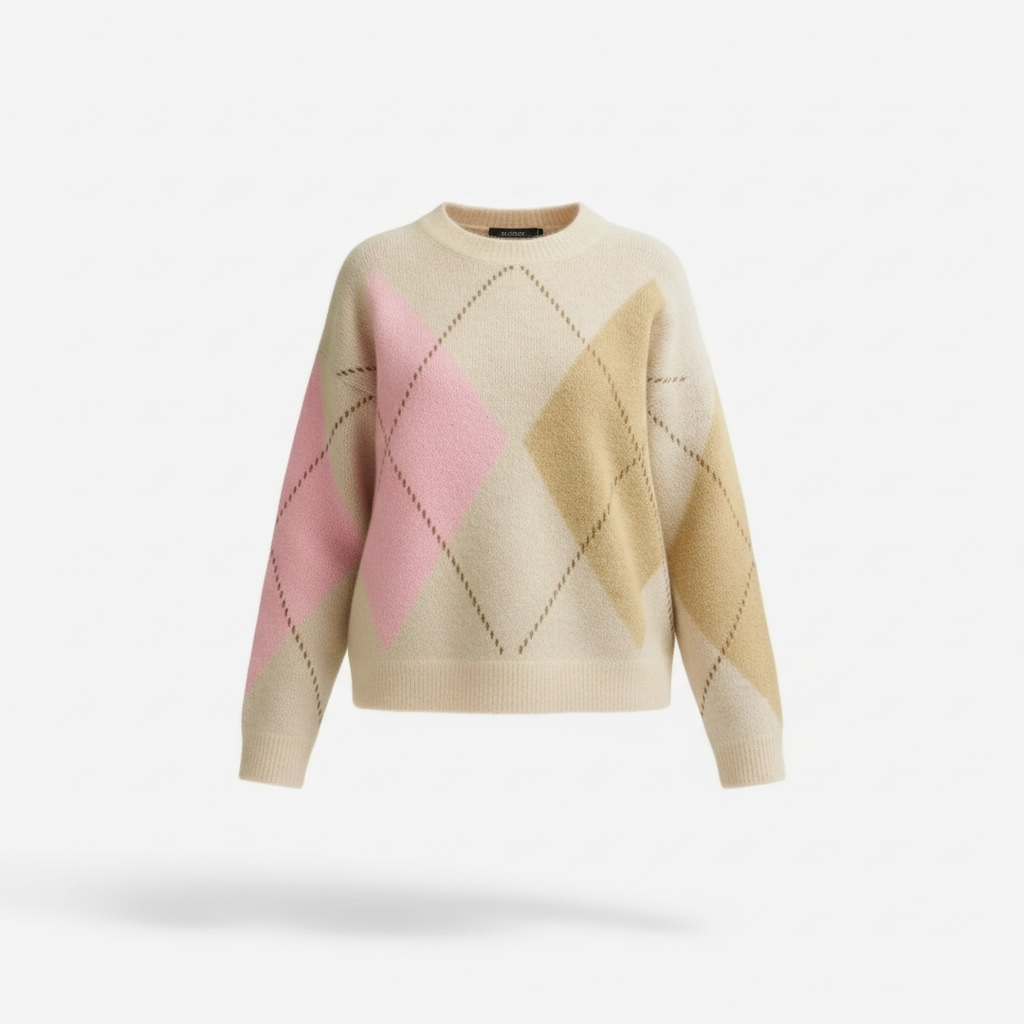 Cream/Pink Argyle Jumper