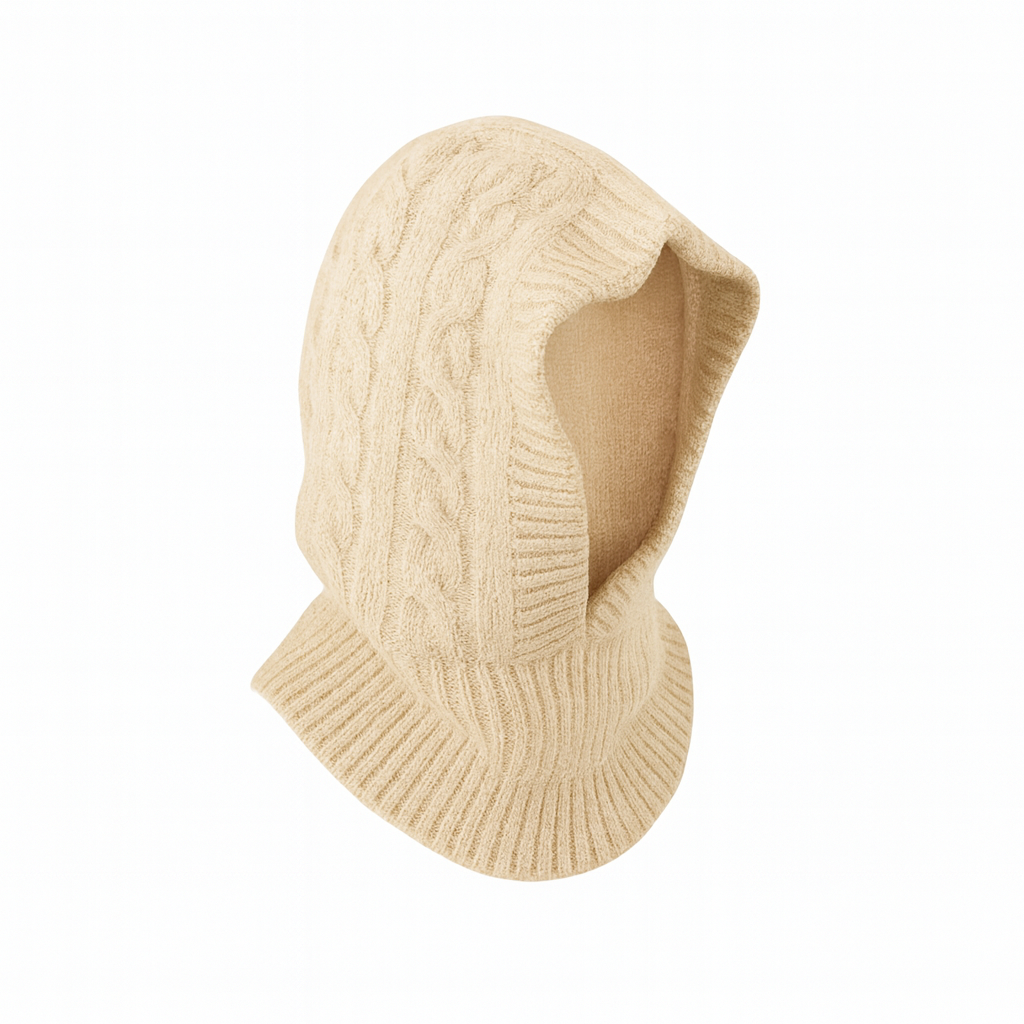 Cable Knitted Hood Balaclava in Cream