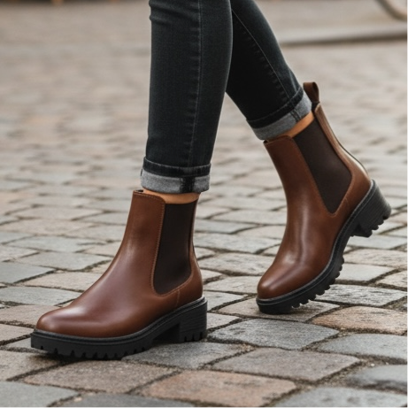 Tan Cleat Sole Ankle Boot