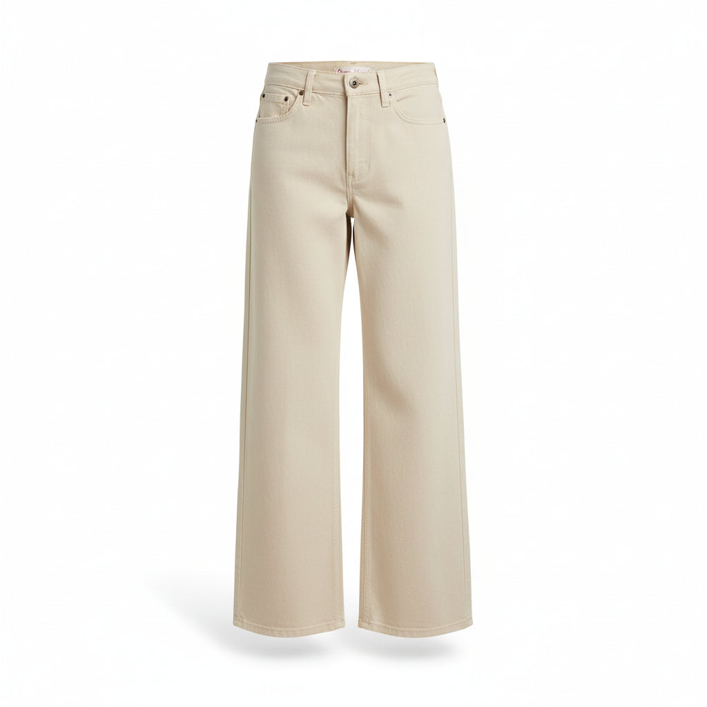 Beige High Waist Stretch Wide Leg Jeans