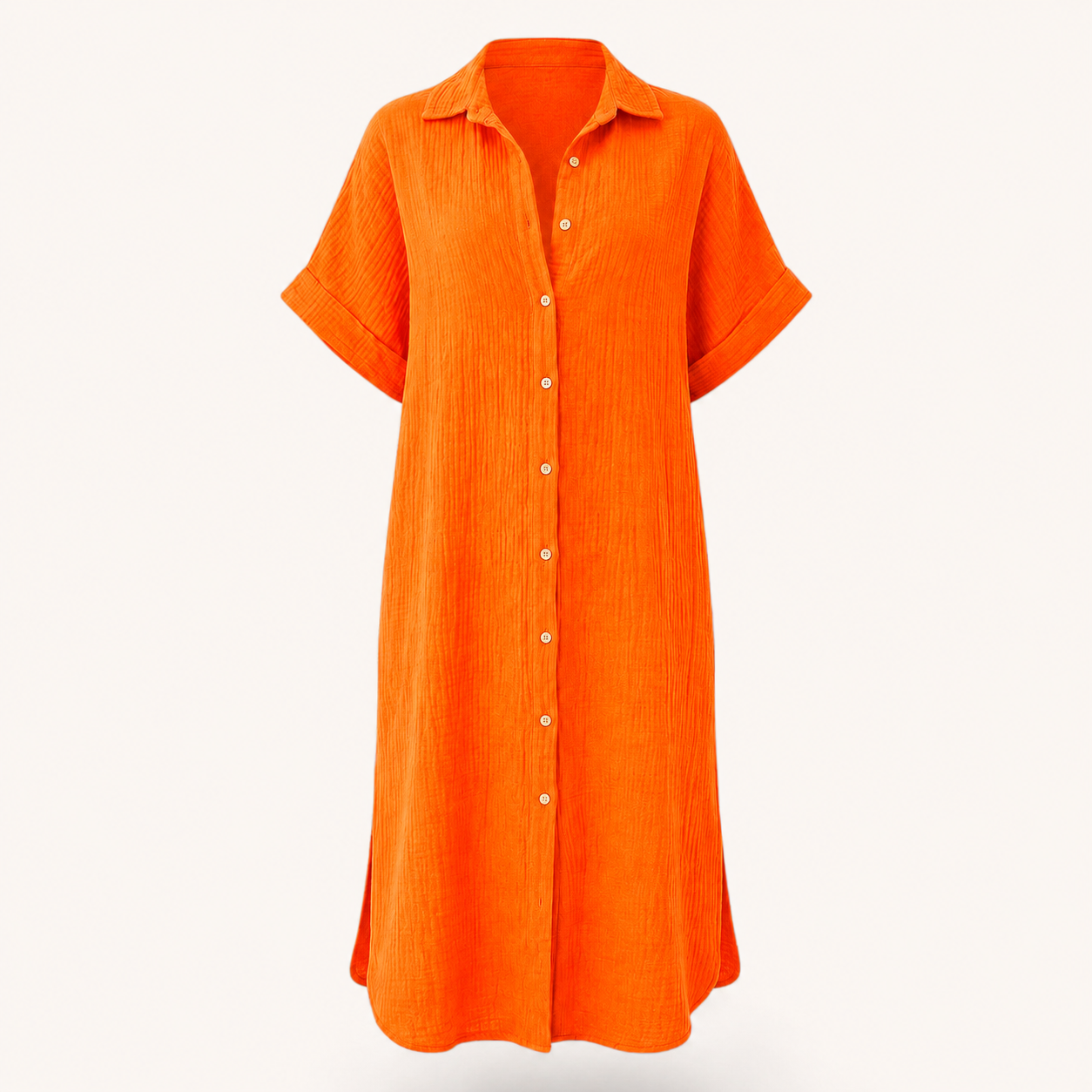 Orange Cotton Shirt Dress