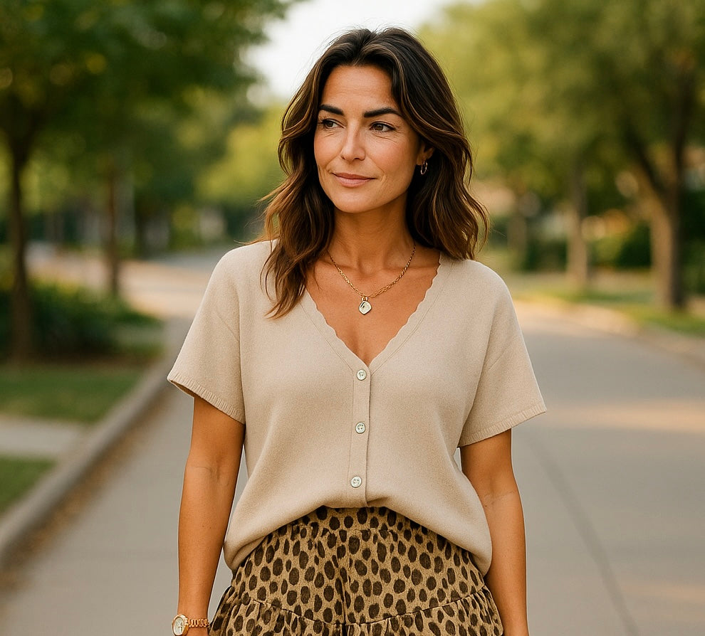 Cream Alpaca Mix Short Sleeve Cardigan