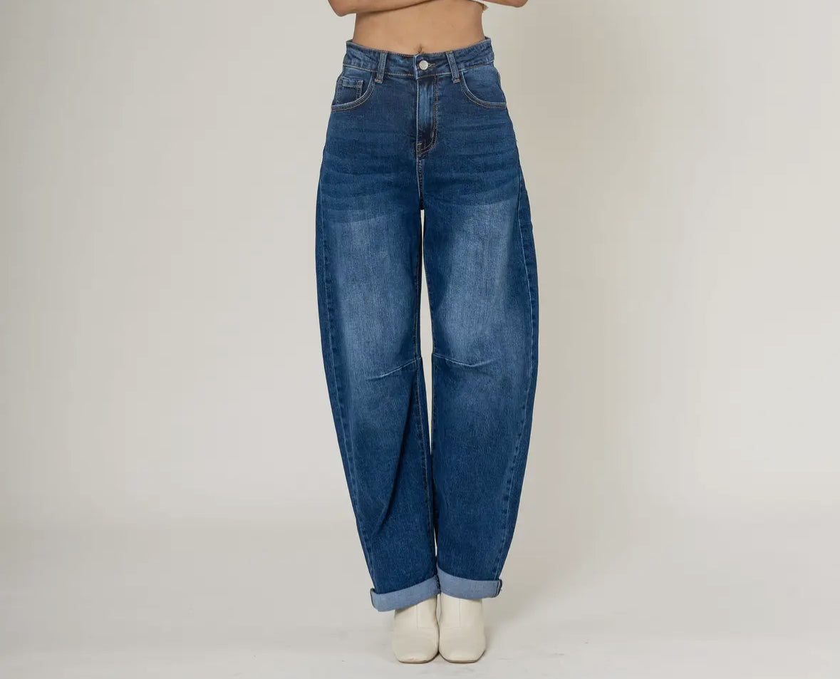 Denim Stretch Barrel Leg Jeans