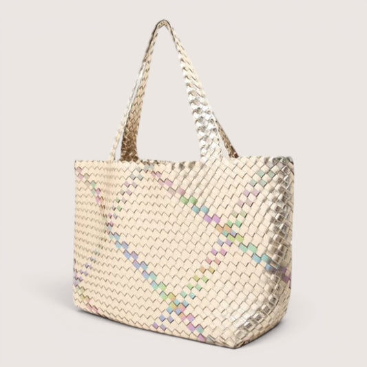 Large Gold Metallic Woven Tote with Removable Clutch Bag
