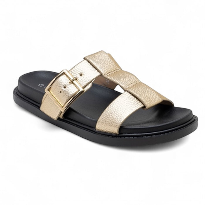 Gold Adjustable Buckle Footbed Sandal