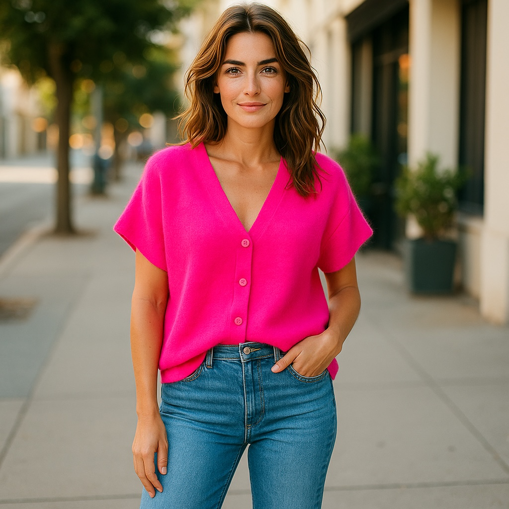 Pink Alpaca Mix Short Sleeve Cardigan