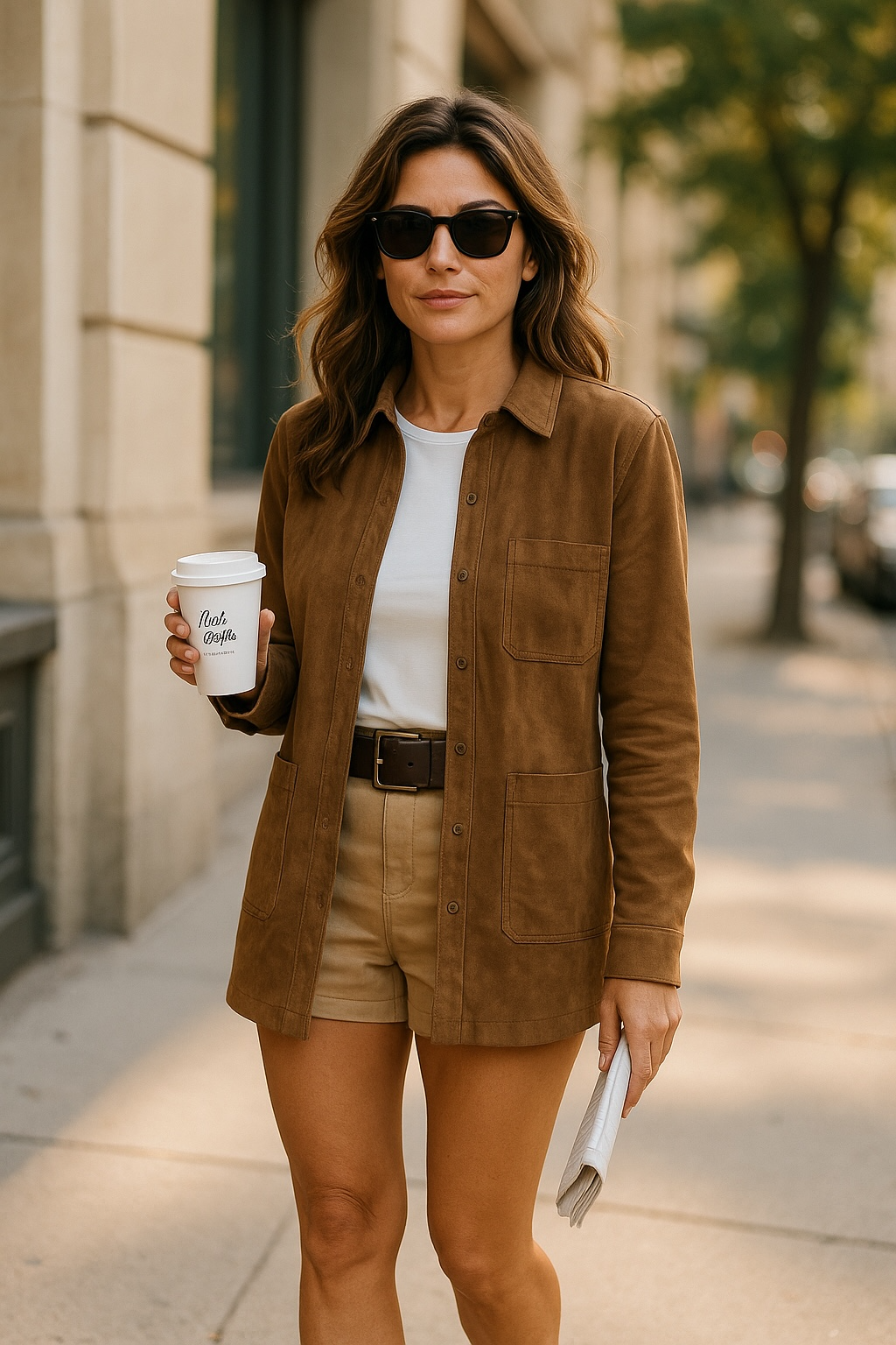 Brown Loose Collar Suedette Jacket