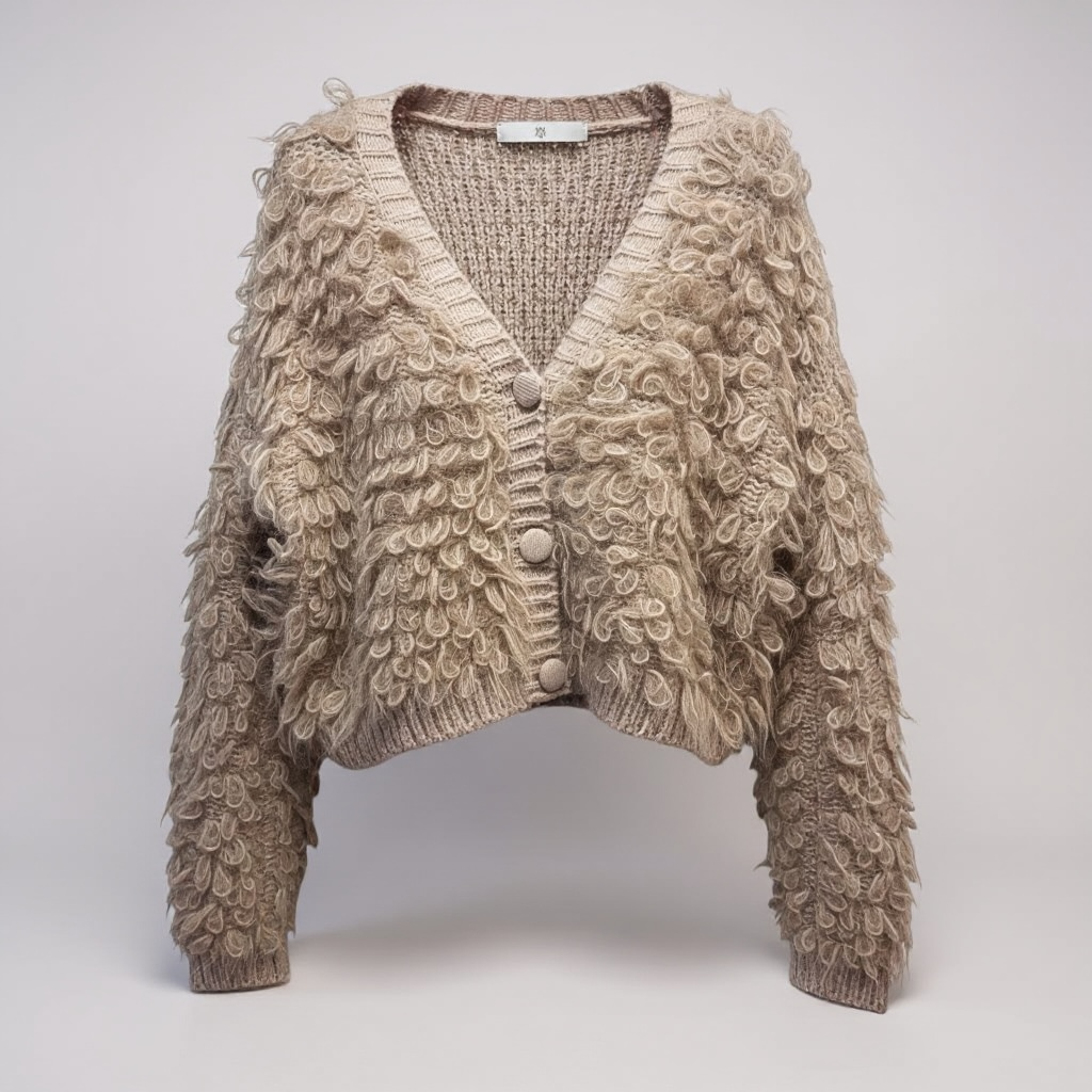 Beige Textured Chunky Cardigan