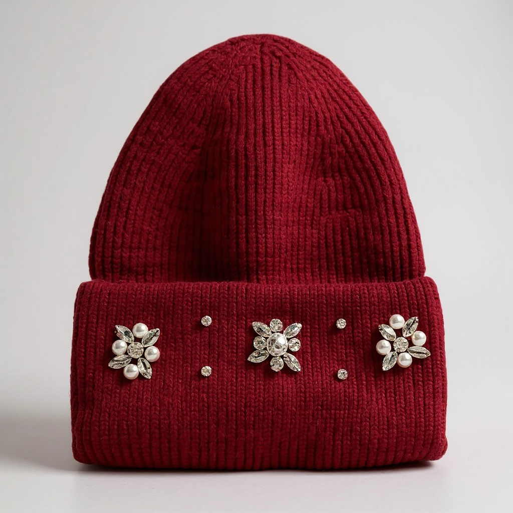 Burgundy Diamante Trim Hat