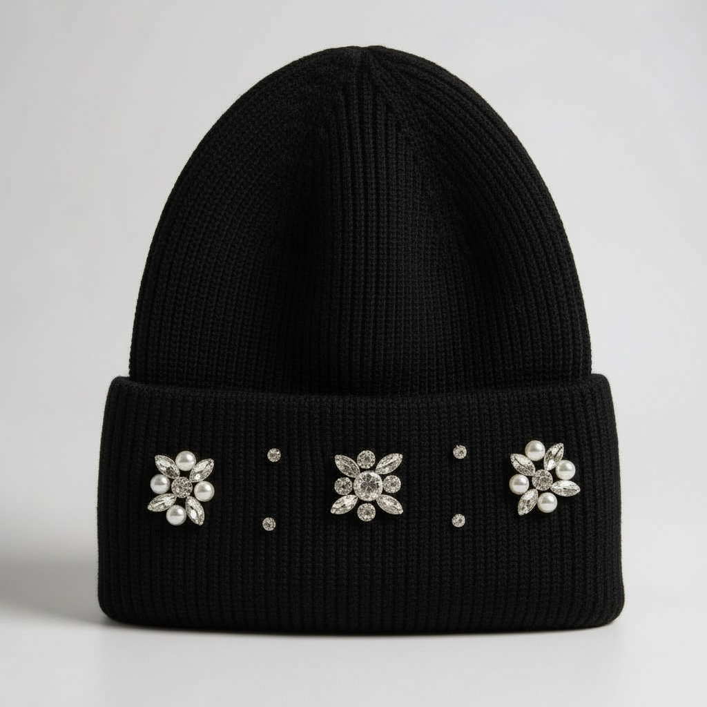 Black Diamante Trim Hat